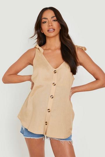 Maternity Linen Button Tie Camisole stone