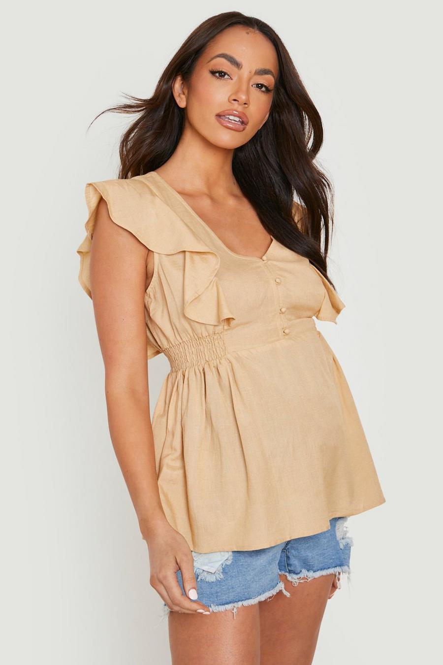 Stone Maternity Linen Ruffle Smock Top image number 1