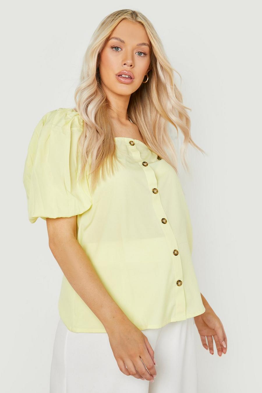 Lemon Maternity Button Down Puff Sleeve Top image number 1