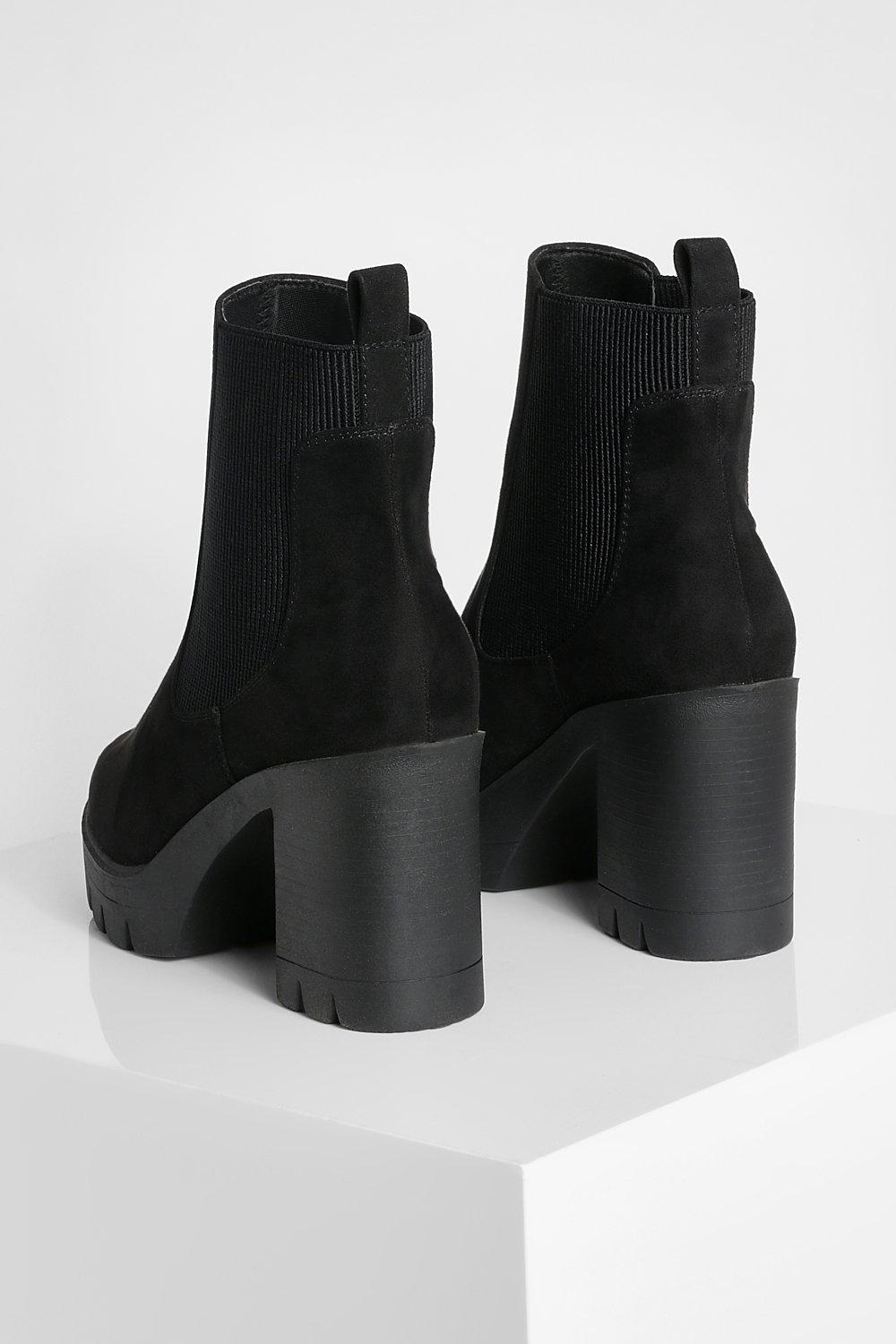 Wide fit black suedette block heel sale chunky boots