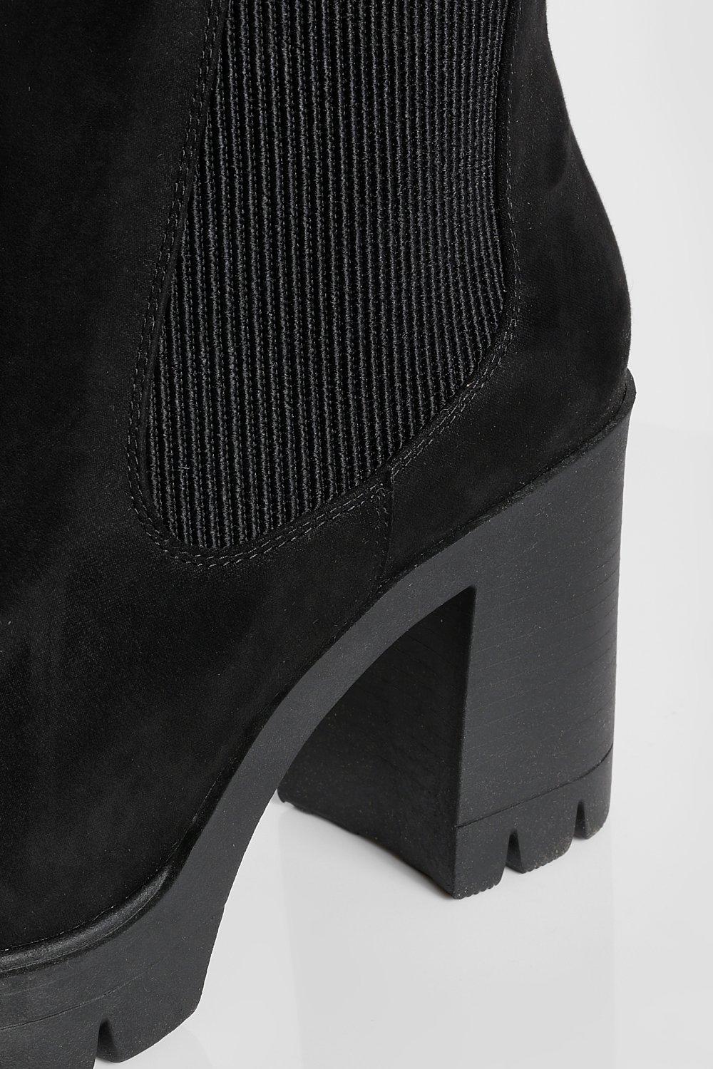 Wide fit black suedette block heel sale chunky boots