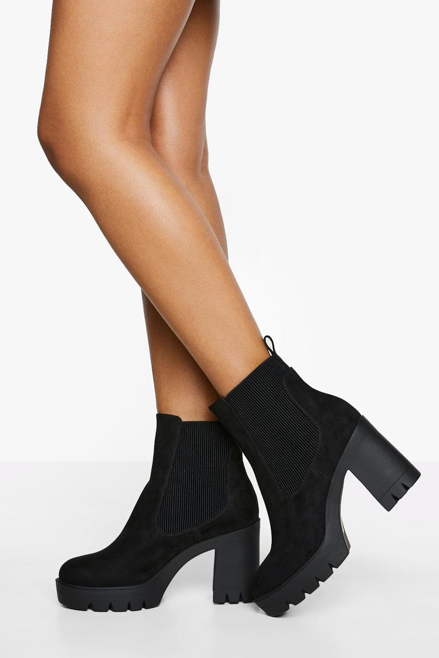 Black Chunky Heeled Chelsea Boots image number 1