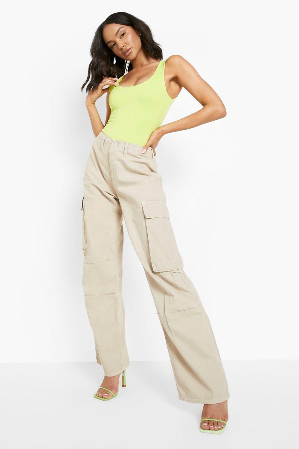 High Waisted Baggy Denim Cargo Pants