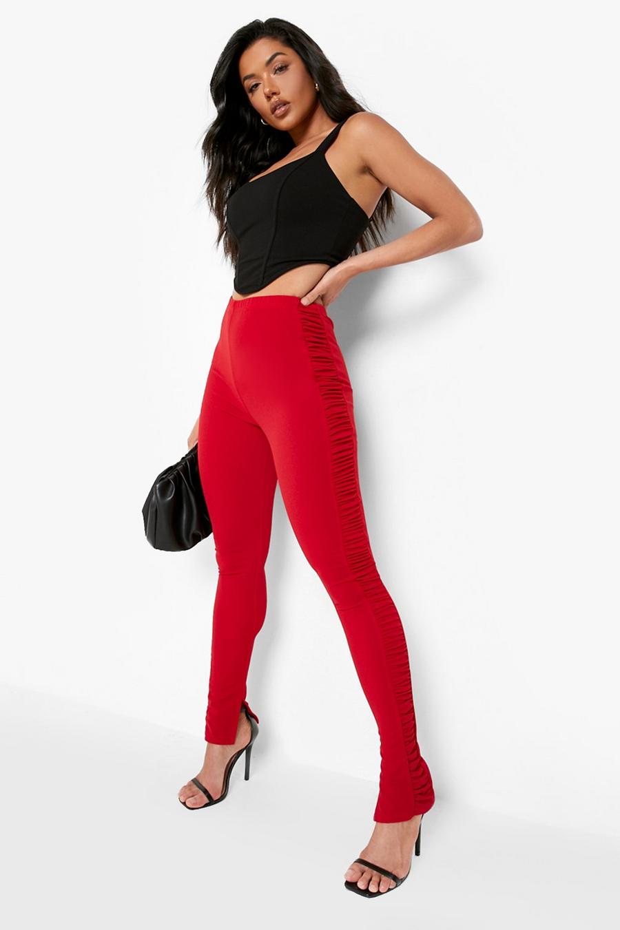 Flame red Side Ruched Leggings image number 1