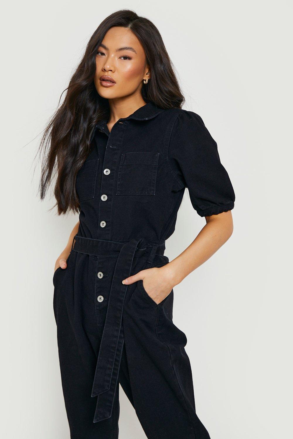 Black denim jumpsuit hotsell