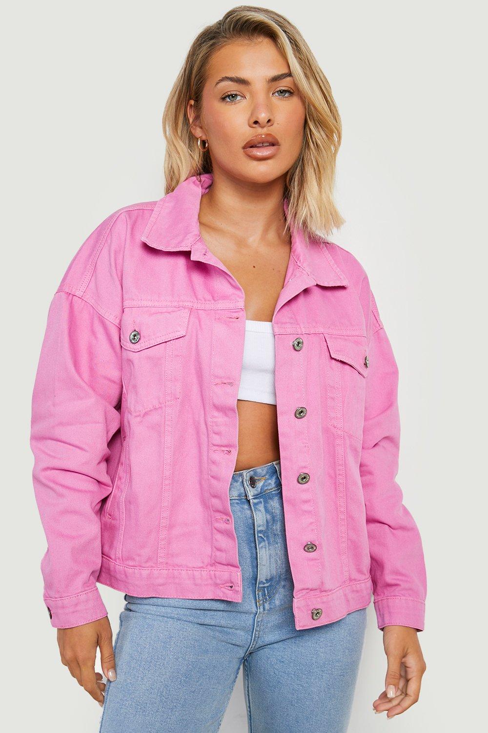 Pink denim jacket outlet boohoo