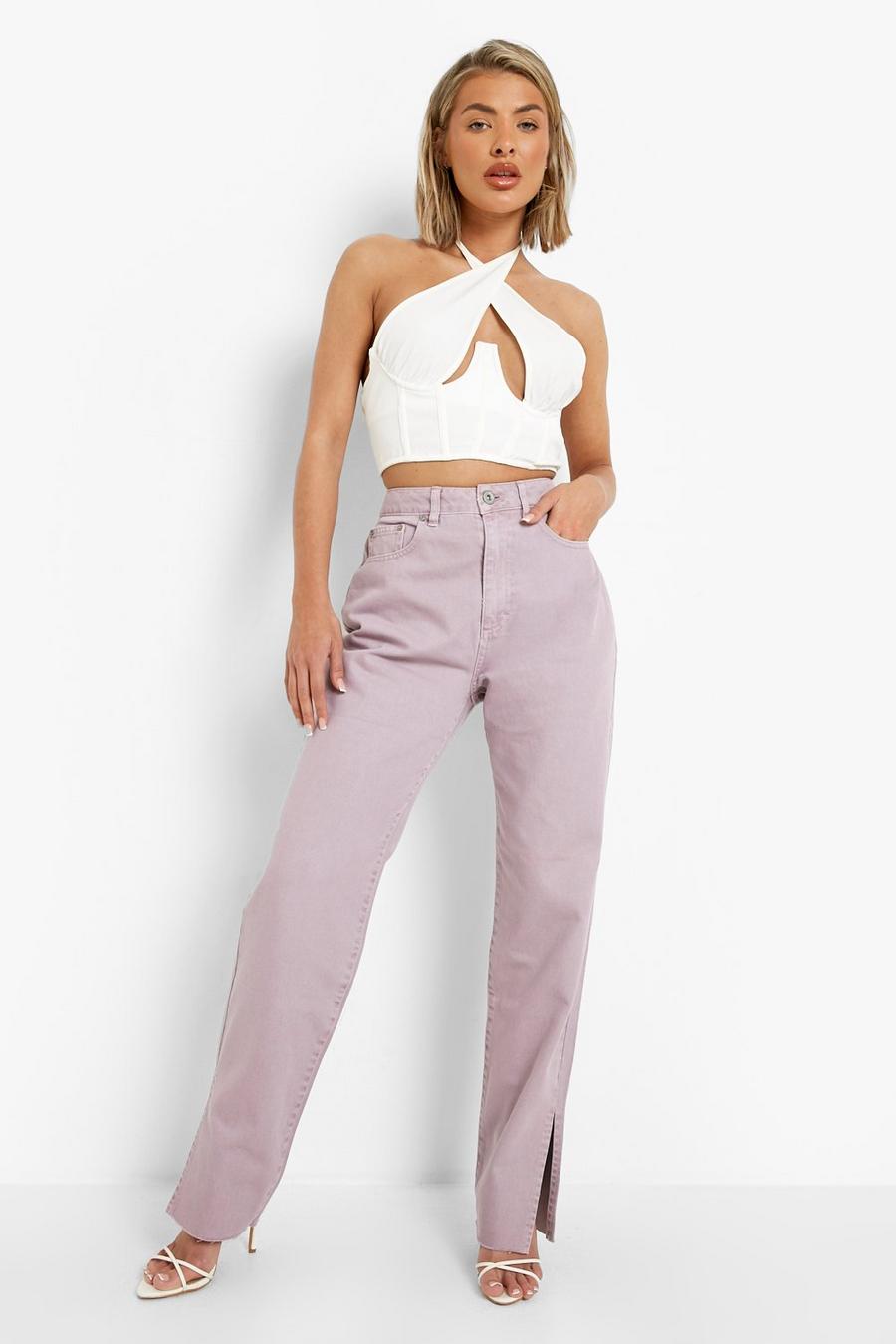 Jeans a vita alta con spacco sul fondo, Lilac morado image number 1