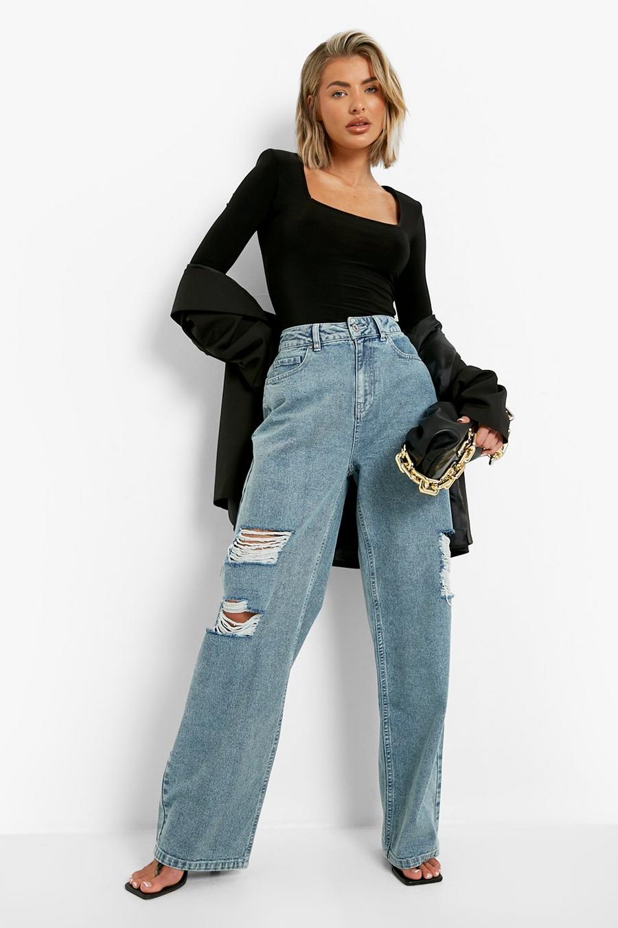 Light wash Ripped High Waisted Dad Jeans image number 1
