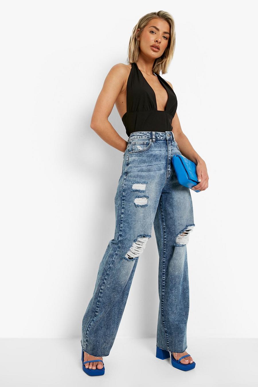 Dark wash Washed Distressed High Waisted Dad Jeans image number 1