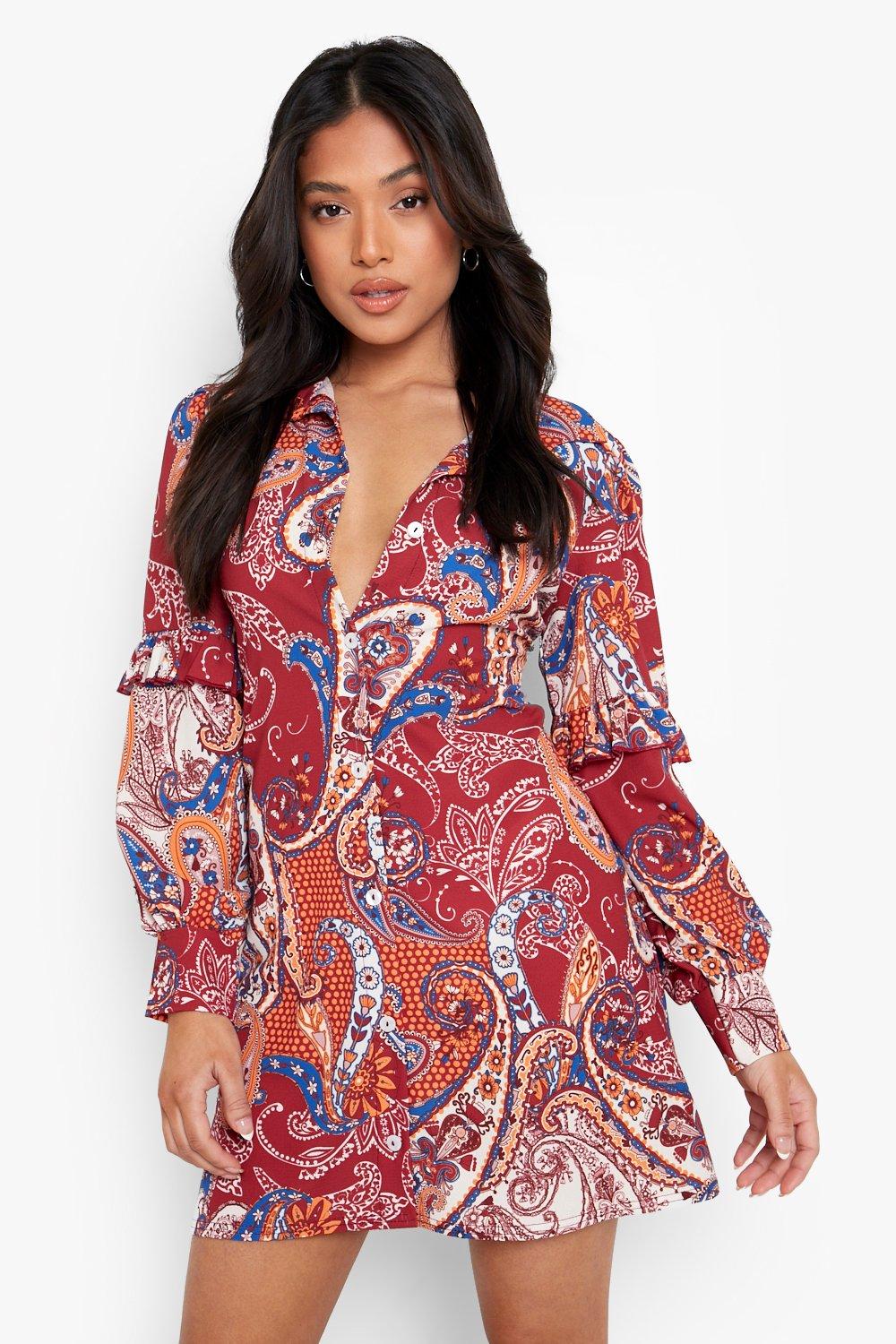 Paisley shirt cheap dress boohoo