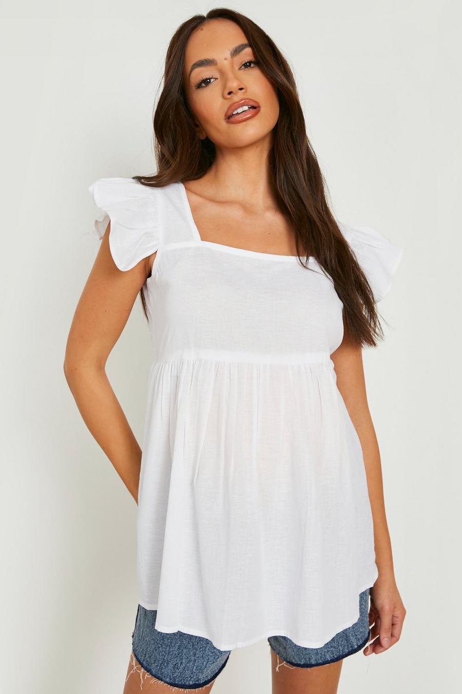 Ivory Maternity Linen Frill Sleeve Smock Top image number 1