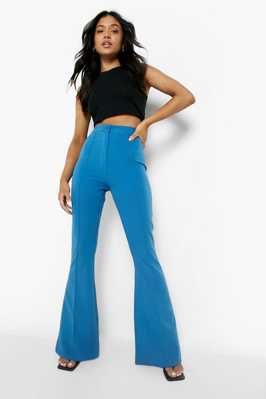Blue Petite Seam Detail Flared Tailored Pants image number 1