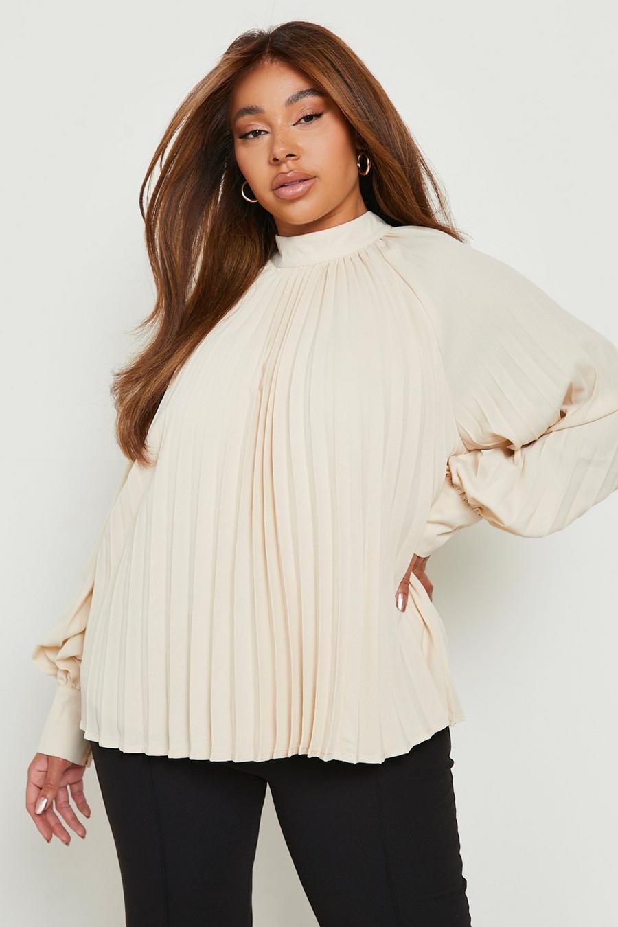 Cream Plus Pleated Occasion Smock Top image number 1
