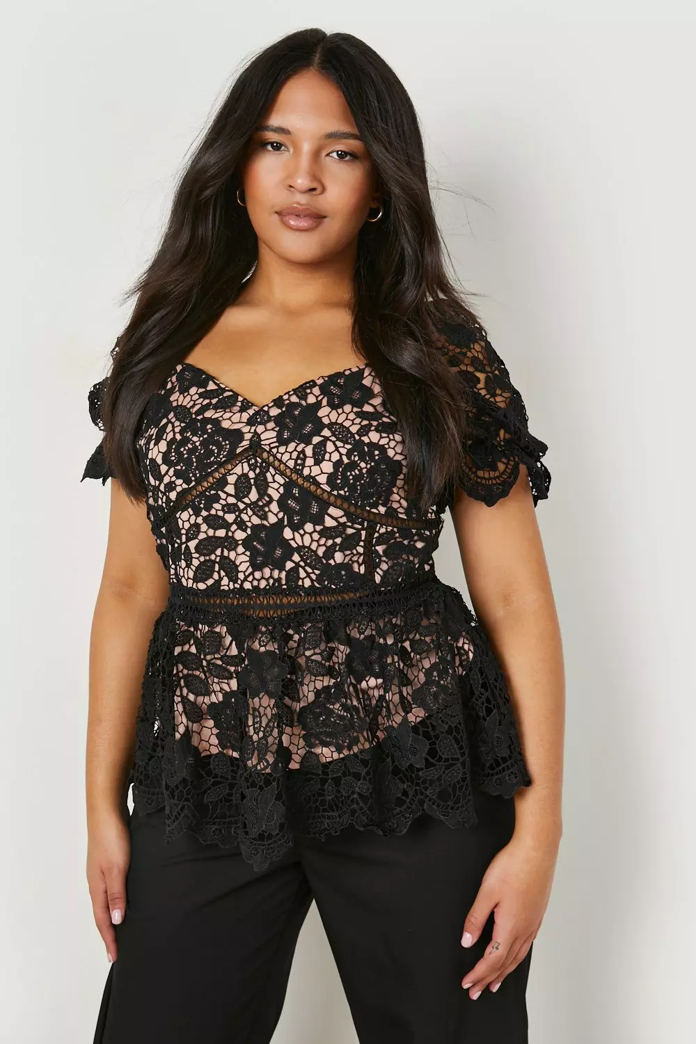 Black lace best sale peplum top