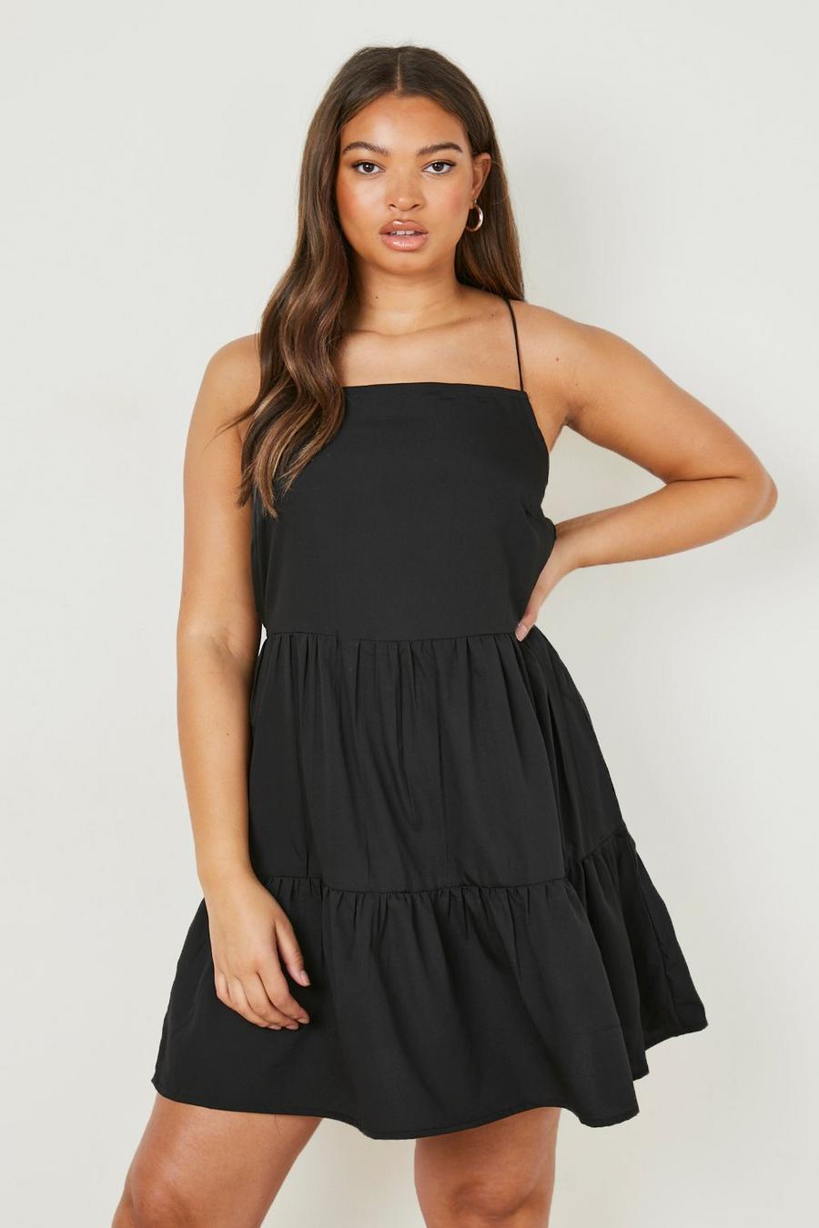 Black Plus Tiered Strappy Smock Dress image number 1