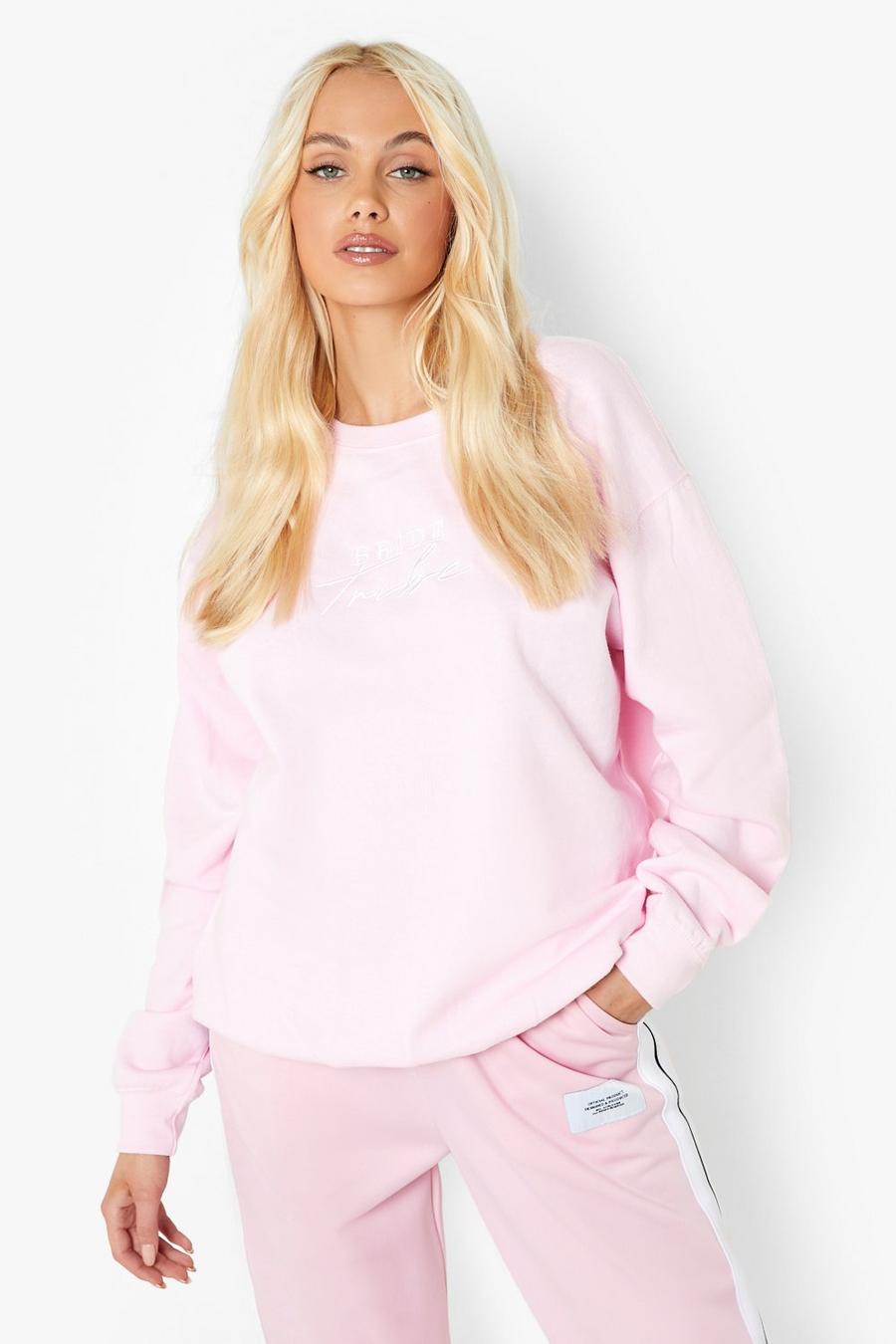 Baby pink Embroidered Bride Tribe Sweatshirt image number 1