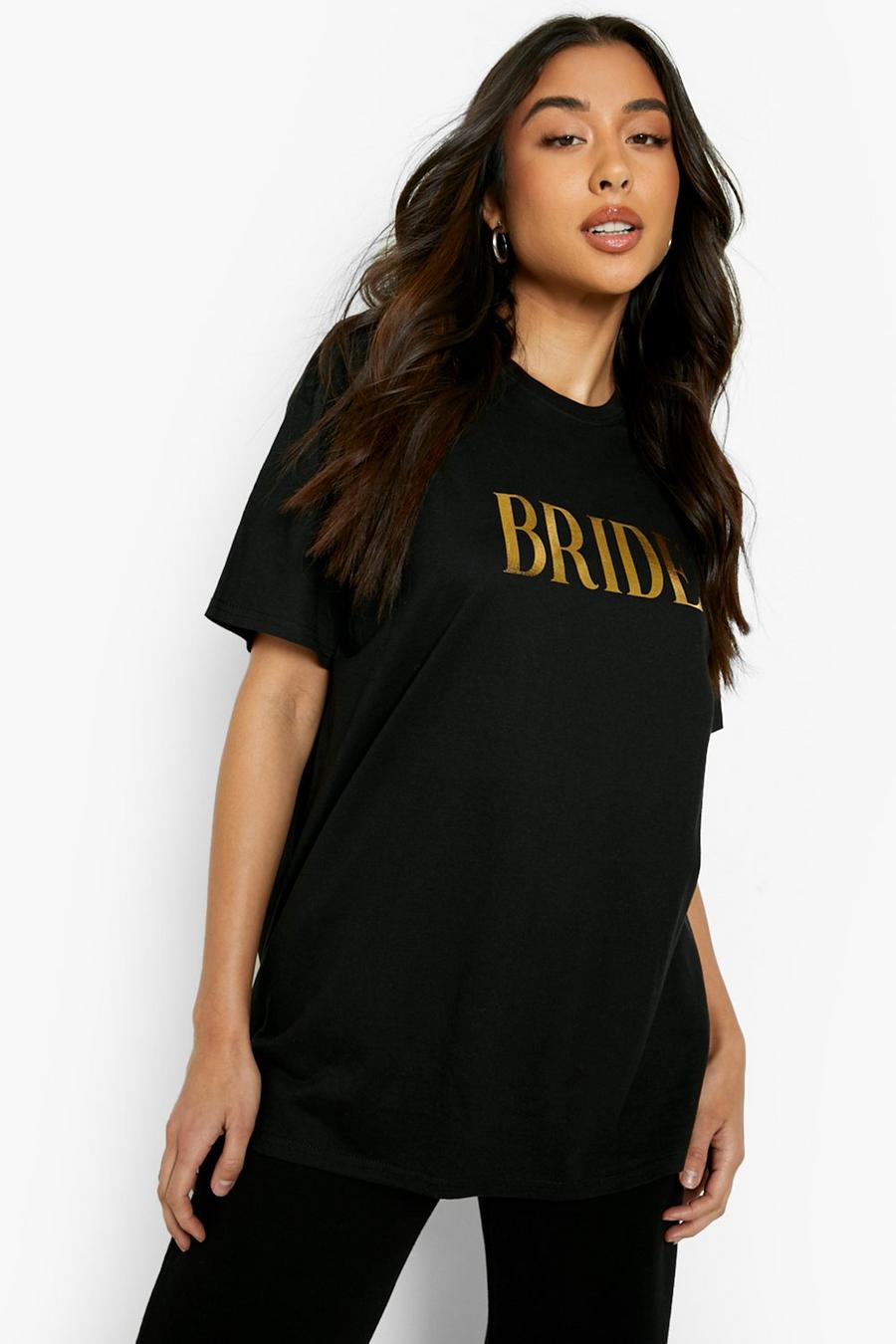 Black svart Bride Oversize t-shirt med folietryck