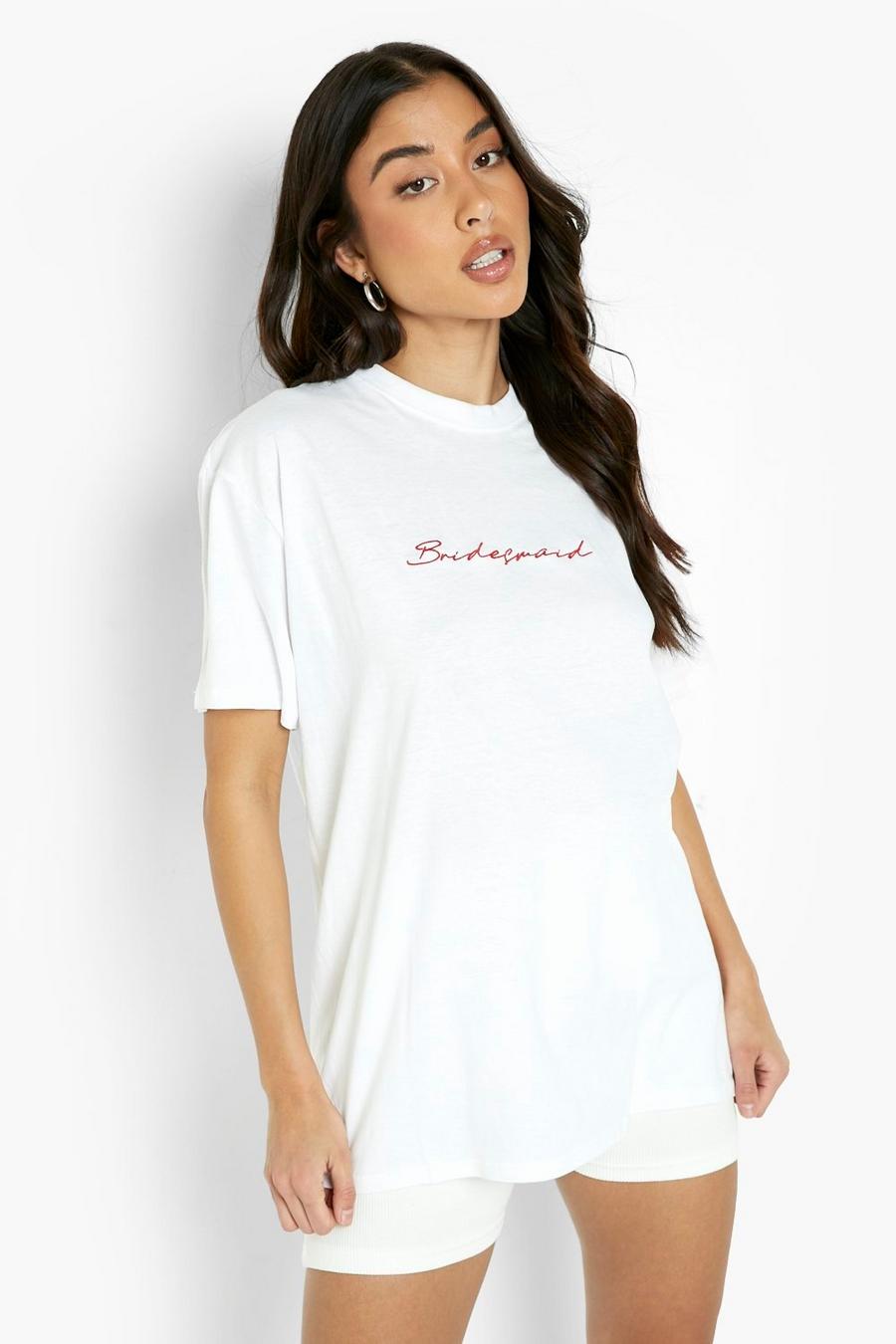 Camiseta oversize con bordado Bridesmaid, White blanco image number 1