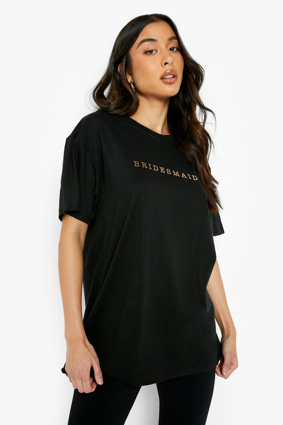 Black Foil Print Bridesmaid Oversized T Shirt image number 1