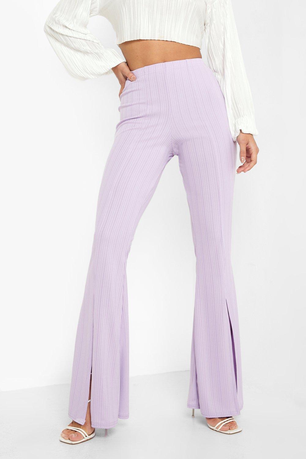 Leila ribbed v-front flared trousers, Stone
