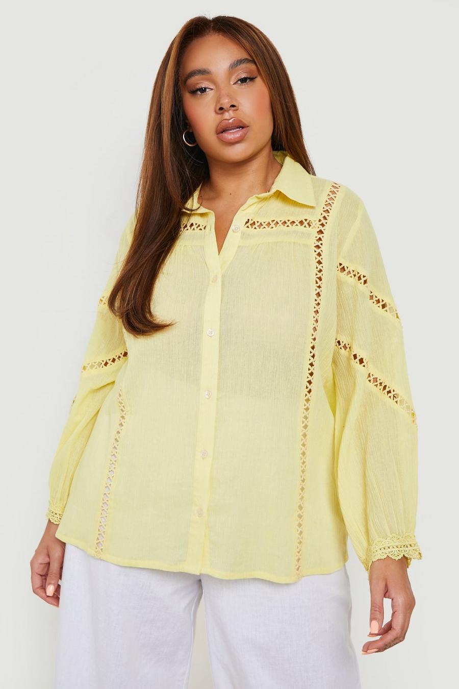 Yellow Plus Trim Detail Cotton Shirt image number 1
