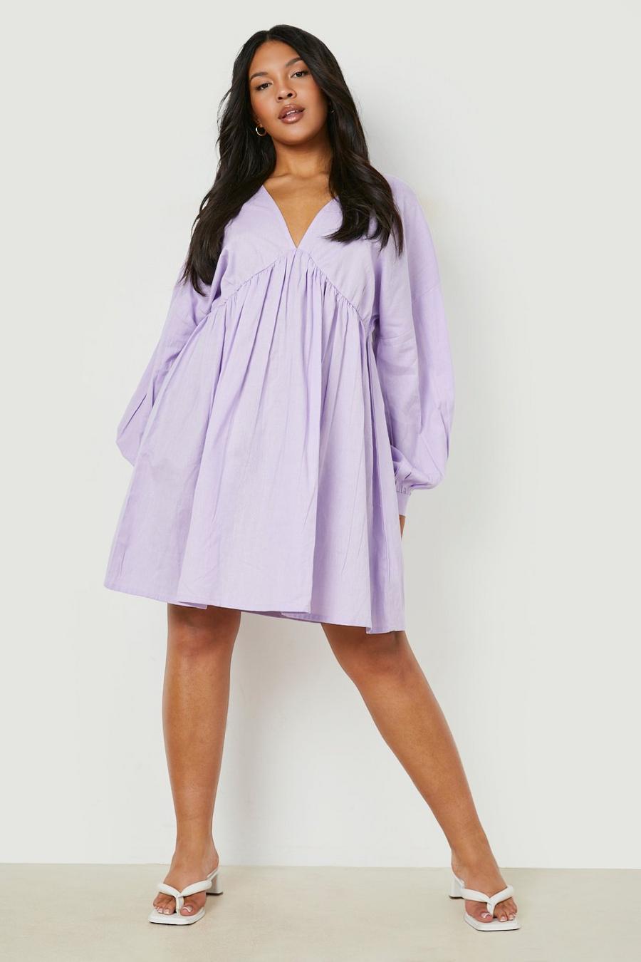 Lilac violet Plus Linen Smock Dress