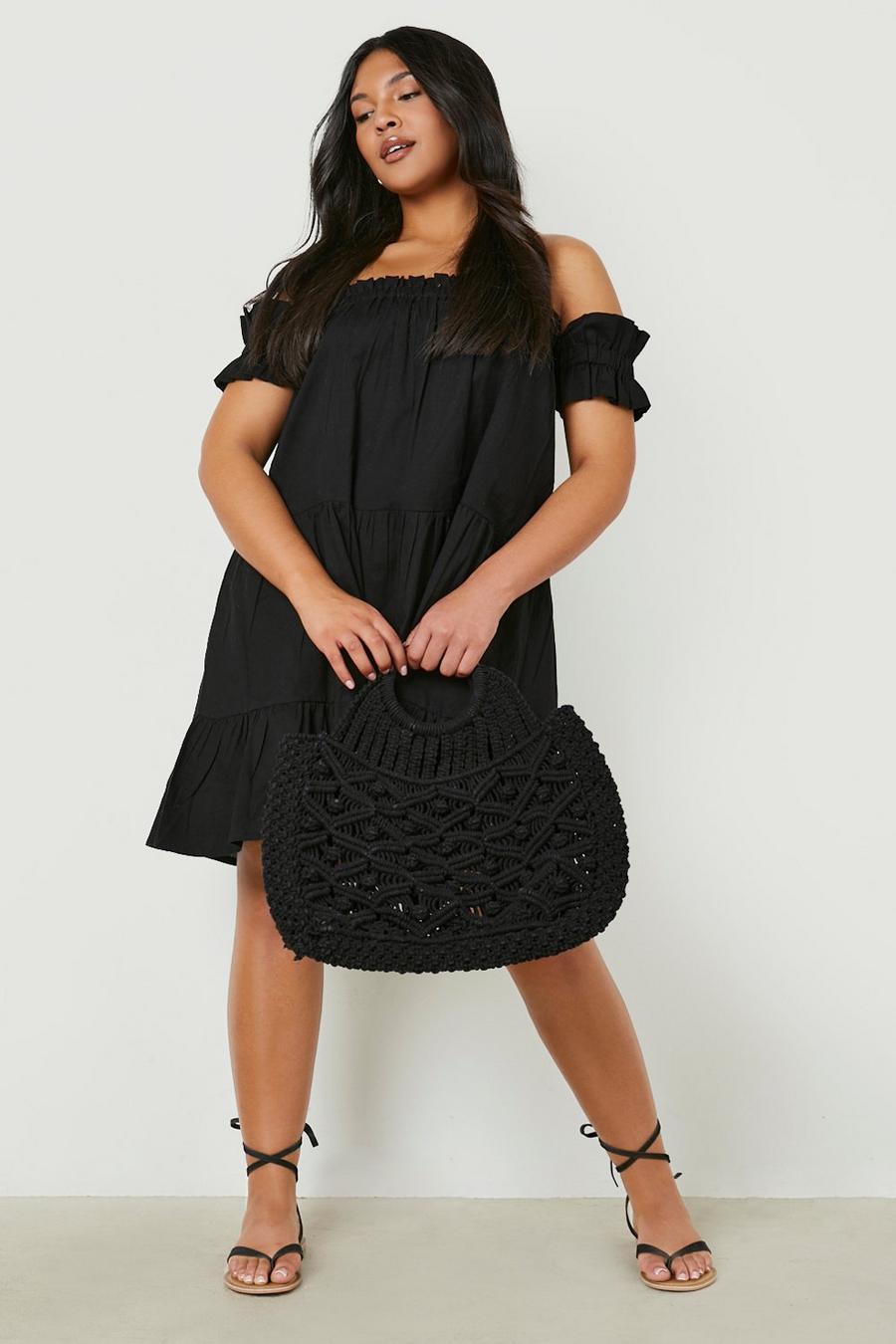 Black Plus Linen Bardot Sun Dress image number 1