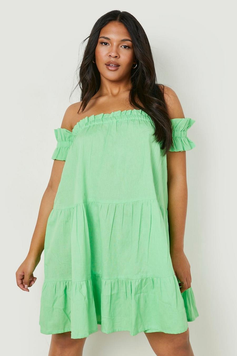 Green Plus Linen Off The Shoulder Sun Dress image number 1