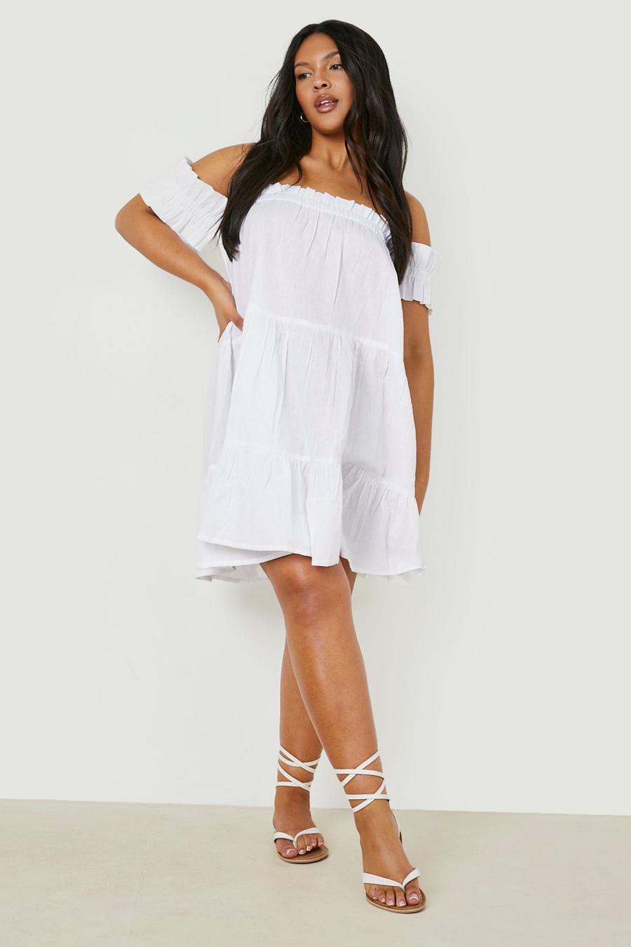 White Plus Linen Off The Shoulder Sun Dress image number 1