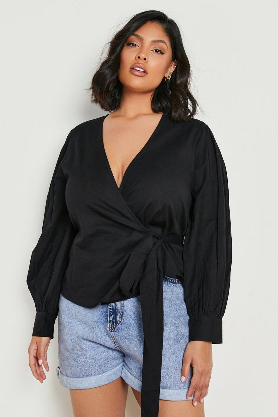 Top scaldacuore Plus Size in lino, Black negro image number 1