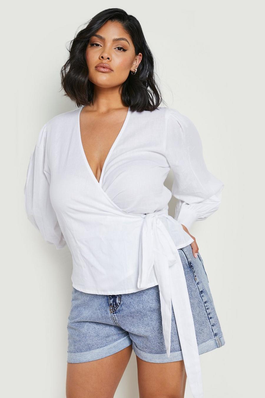 Top scaldacuore Plus Size in lino, White bianco image number 1