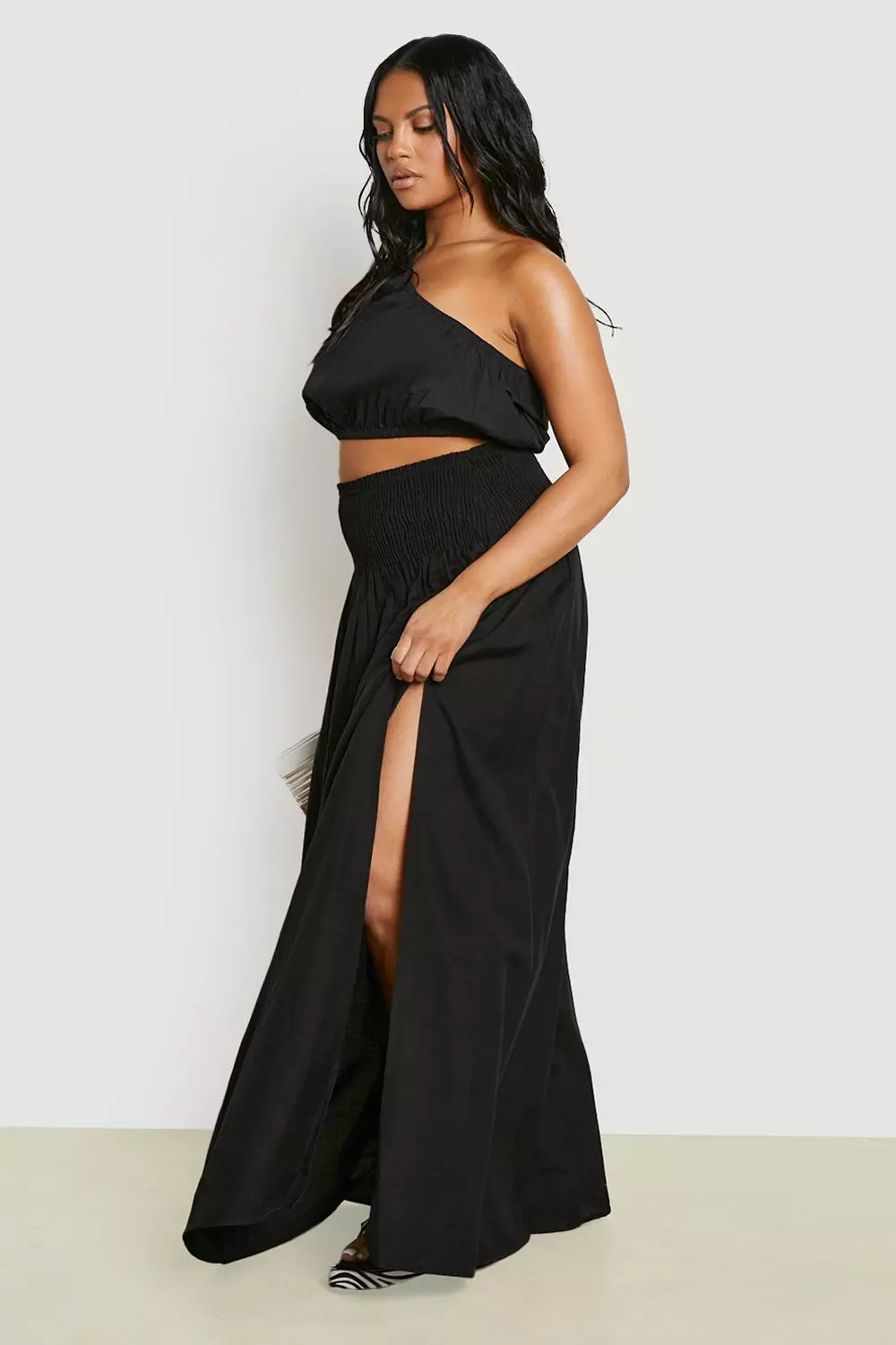 Black Plus One Shoulder Poplin Maxi Co-ord alternative image