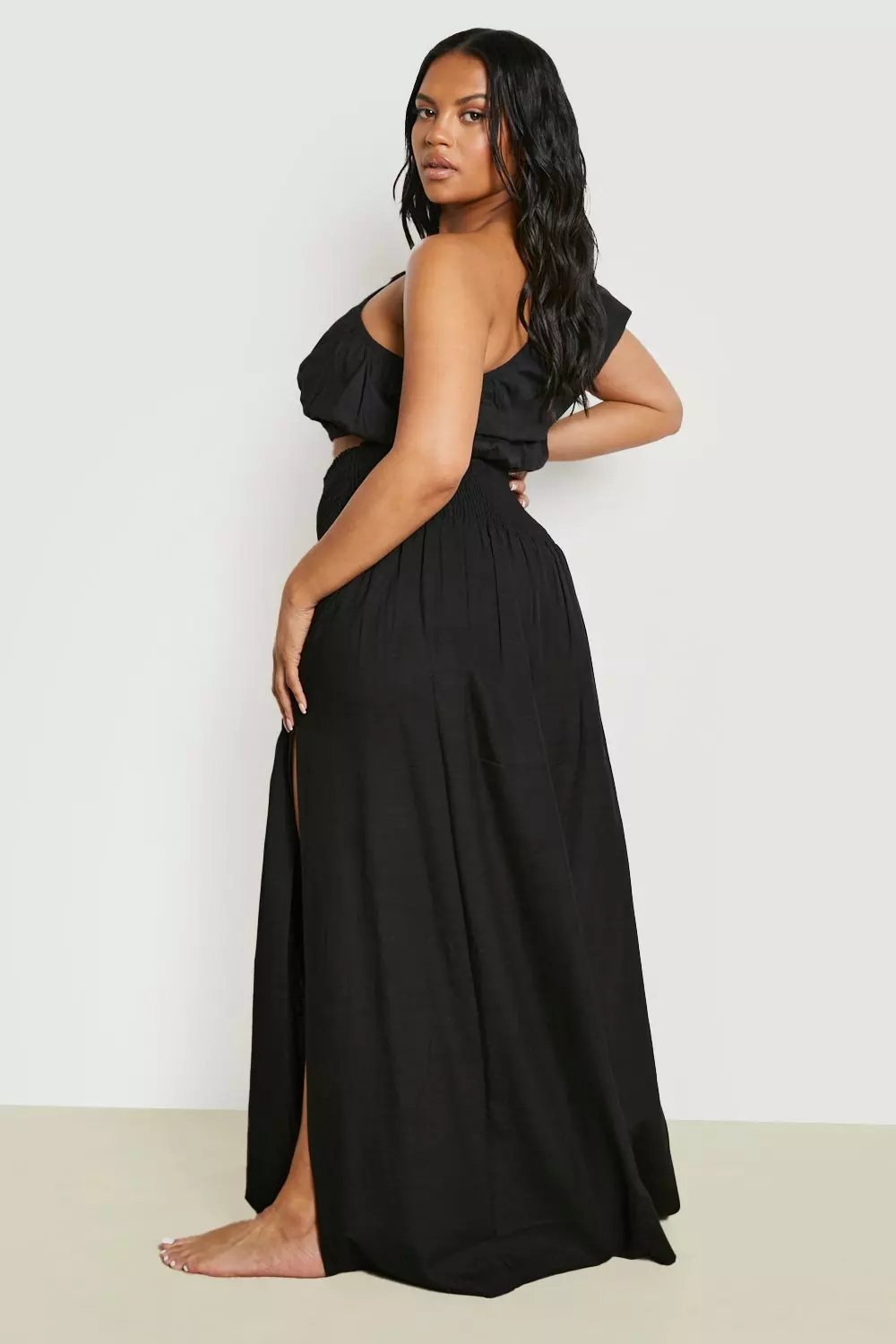 Black Plus One Shoulder Poplin Maxi Co-ord alternative image