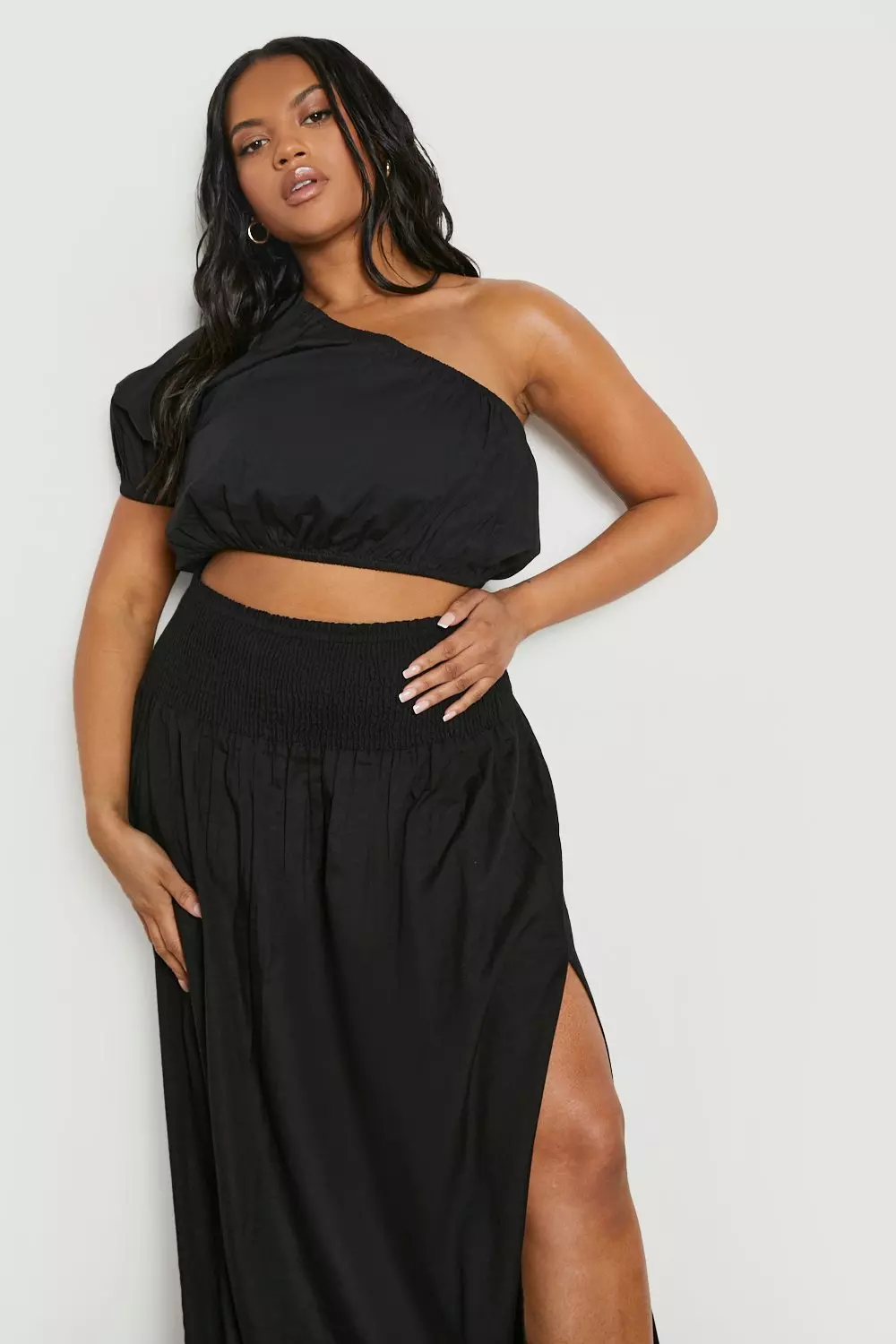 Black Plus One Shoulder Poplin Maxi Co-ord alternative image