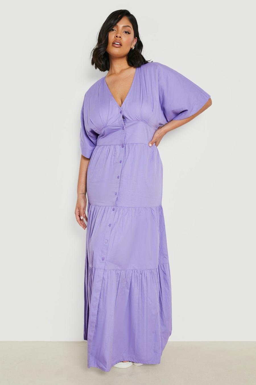 Lilac purple Plus Poplin Button Through Maxi Dress