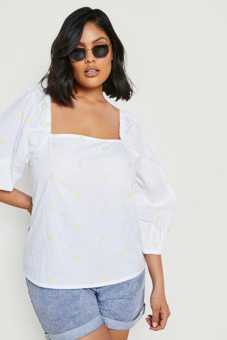 White Plus Daisy Embroidered Poplin Smock Top image number 1