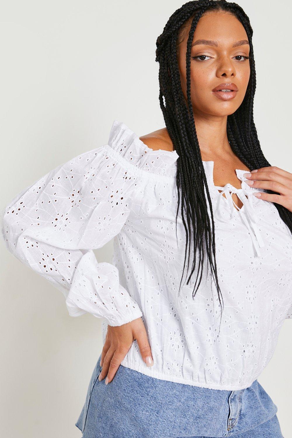 White broderie bardot clearance top