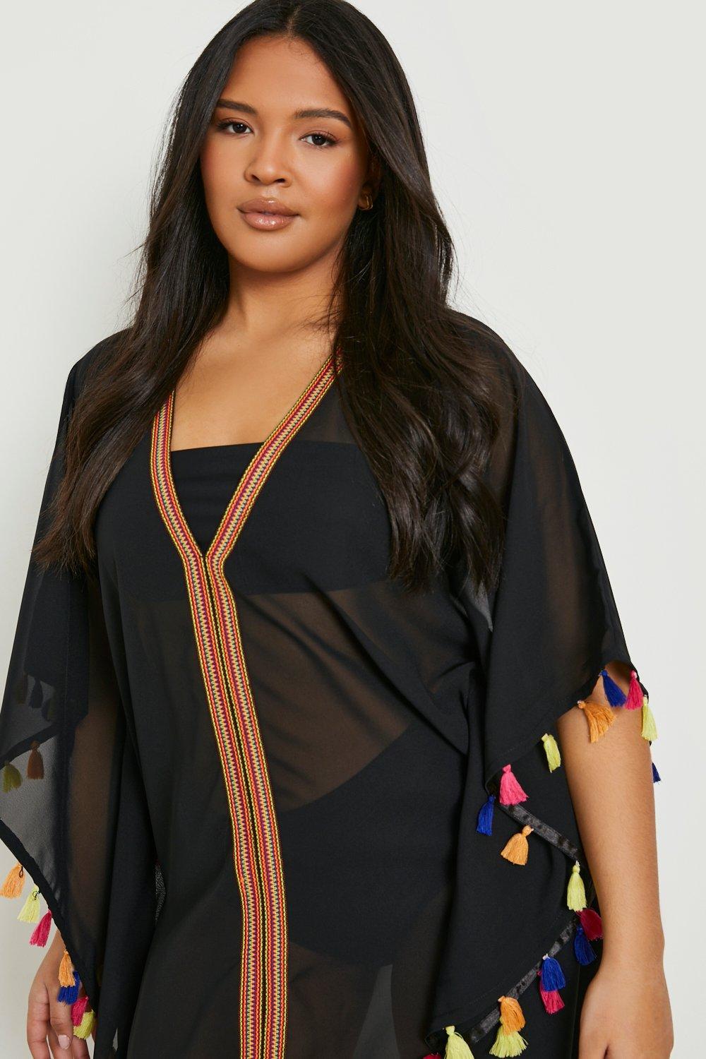 Plus size black hot sale kimono cover up