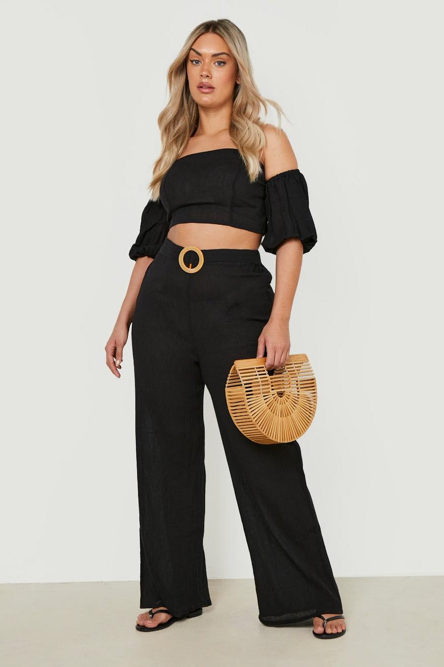 Black Plus Raffia Buckle Cheesecloth Co-ord image number 1