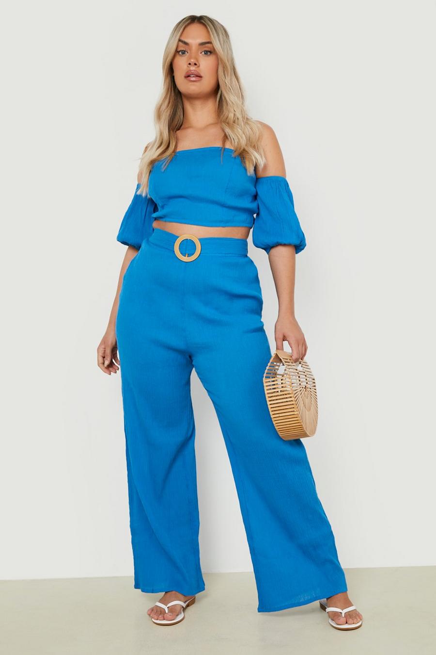Blue Plus Raffia Buckle Cheesecloth Co-ord image number 1