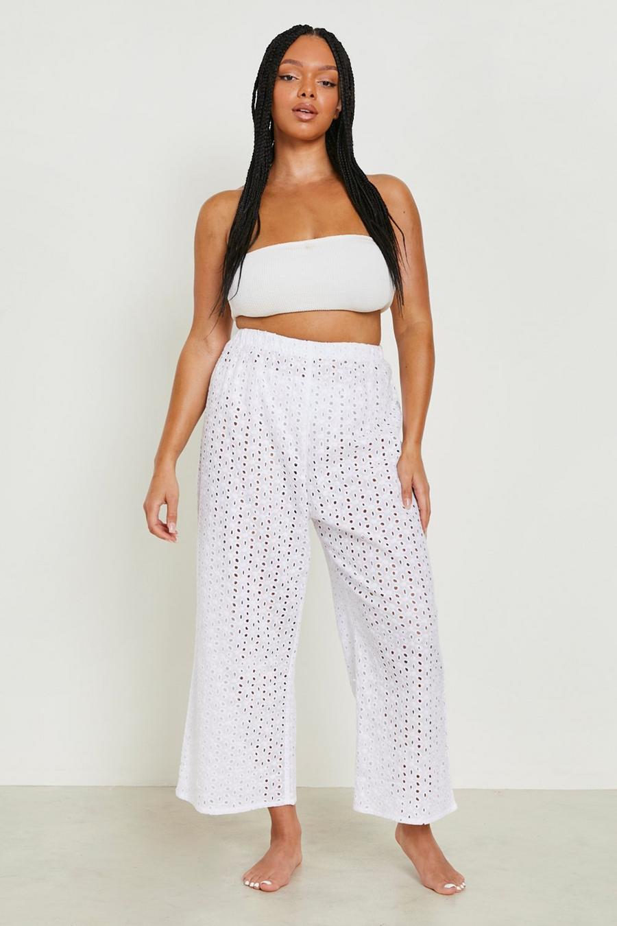 White Plus Broderie Anglaise Beach Trousers