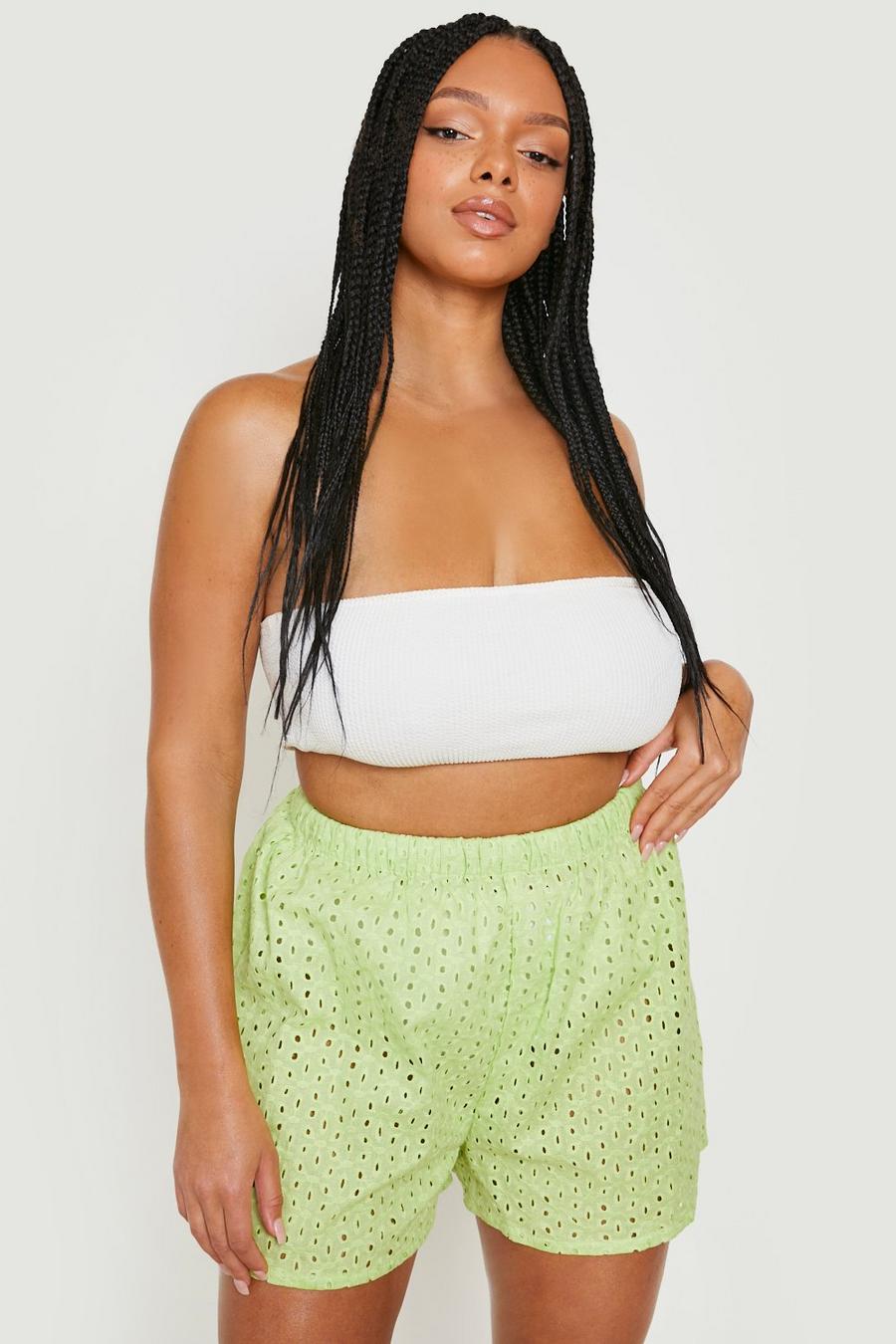 Lime Plus Broderie Anglaise Beach Shorts image number 1