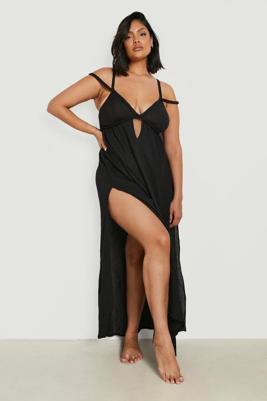 Black Plus Cheesecloth Braided Beach Dress image number 1