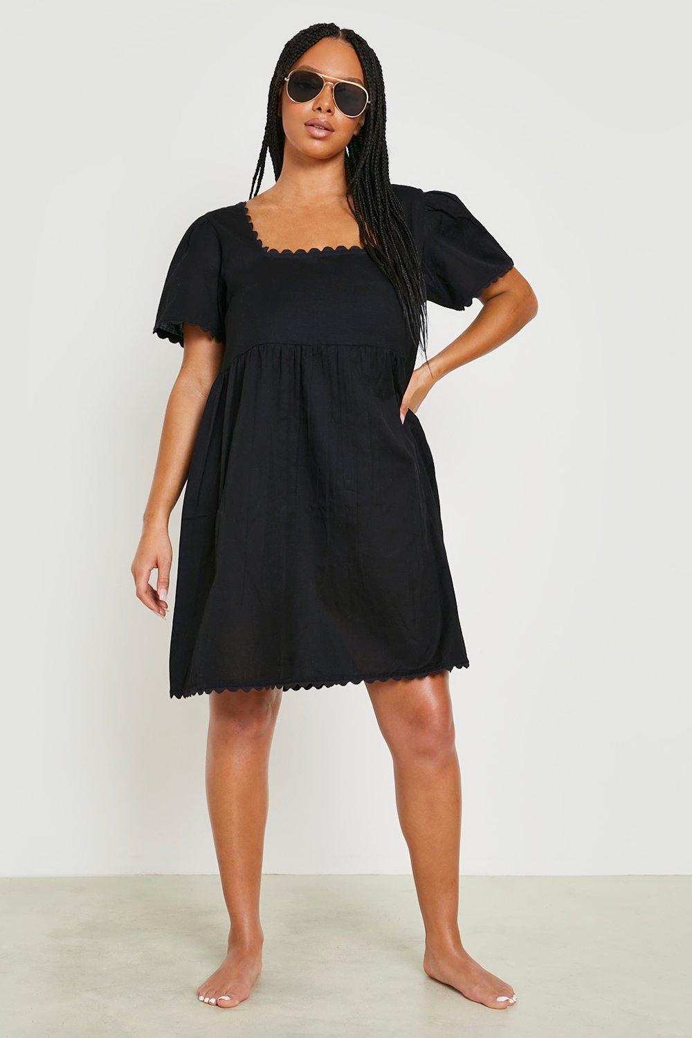 Boohoo black scallop dress hotsell