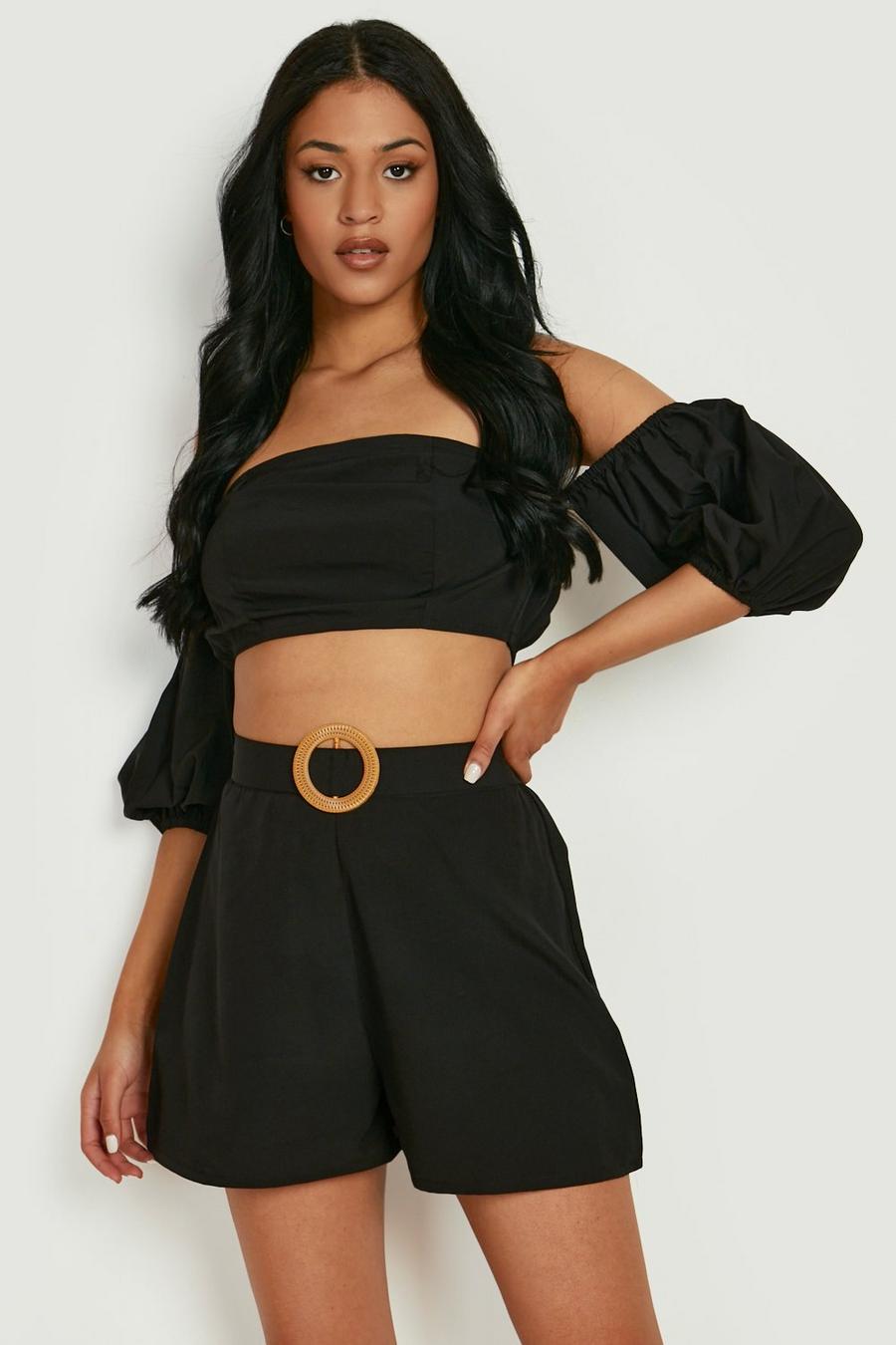 Black Tall Top And Belted Short Beach Co-Ord image number 1