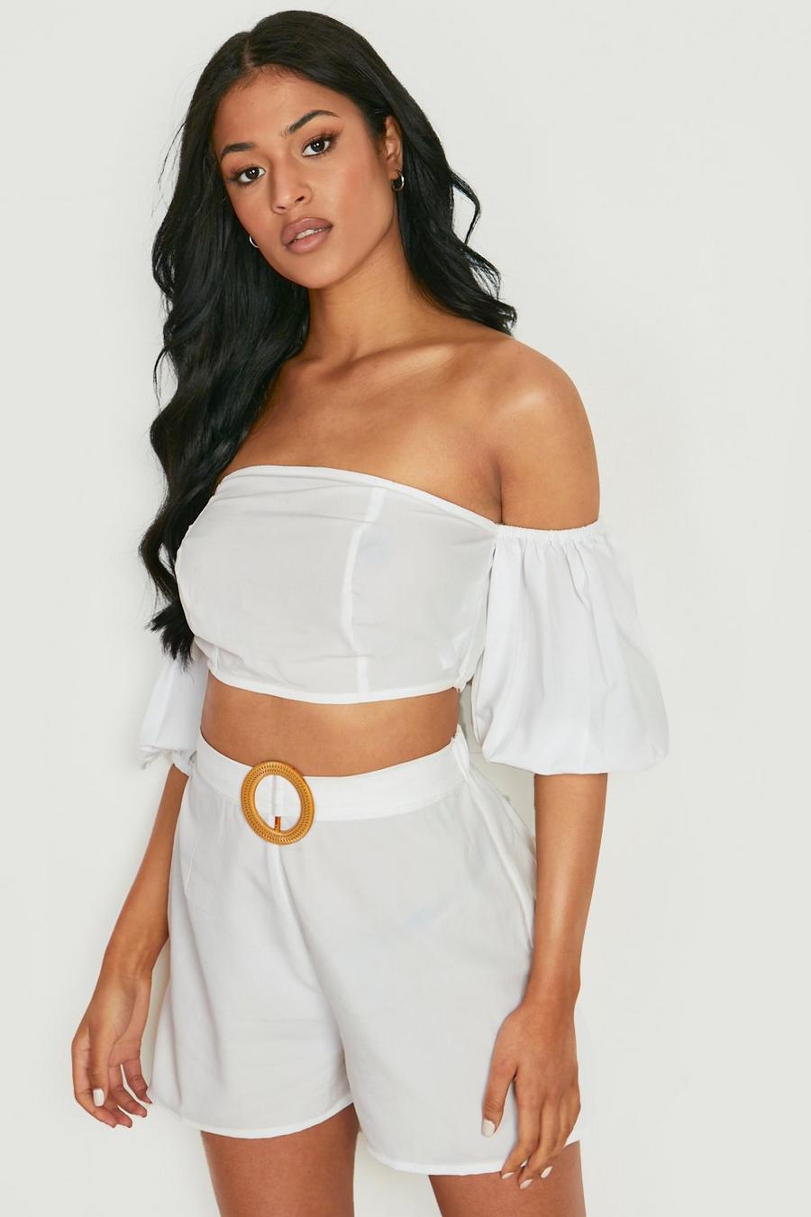 White Tall Top And Belted Short Beach Co-Ord image number 1