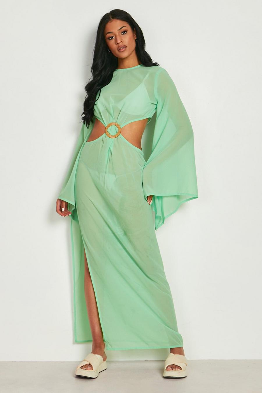 Green vert Tall O Ring Detail Cut Out Maxi Dress