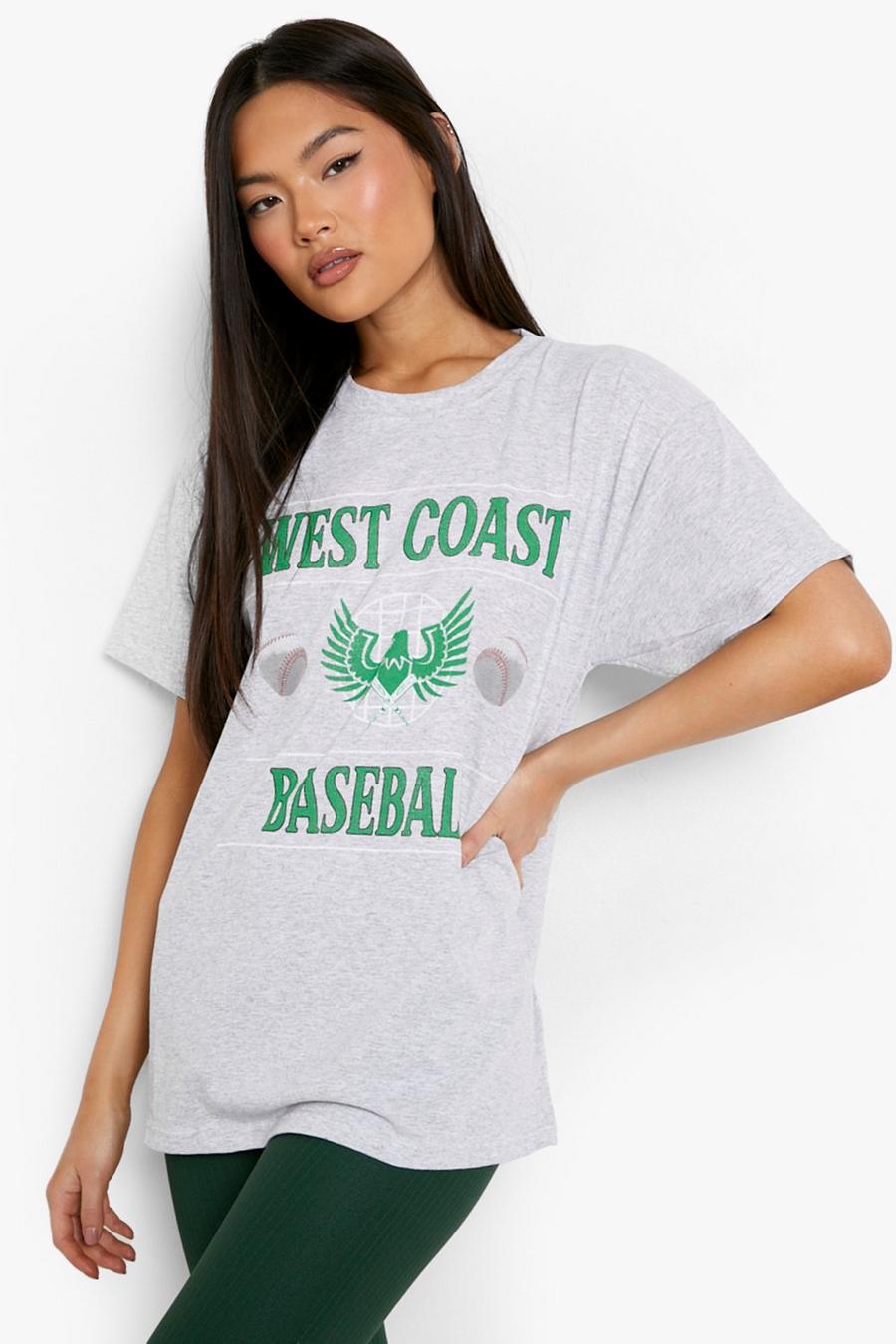 Oversize T-Shirt mit West Coast Print, Grey marl grau