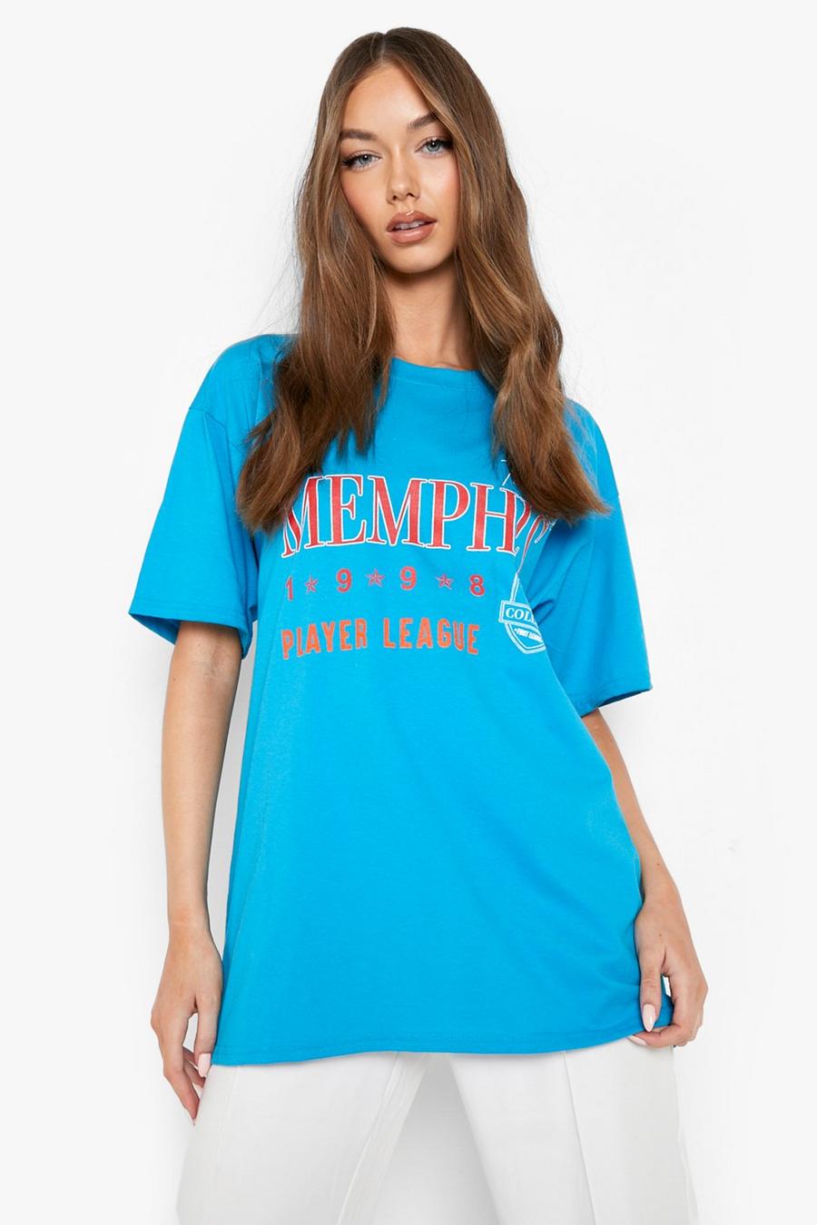 Blue Oversized Memphis Print T-shirt image number 1
