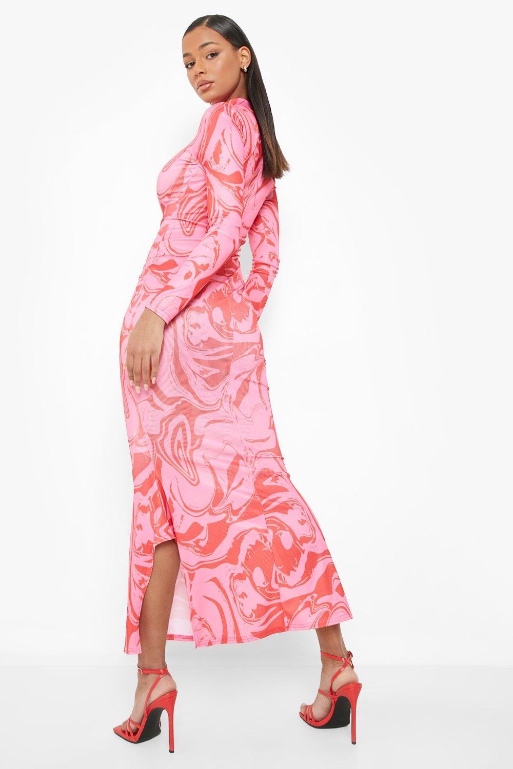 pink marble dress long sleeve